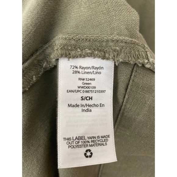 Free Assembly Women's Swing Mini Dress Linen Blend Olive Green Adjustable Straps - Picture 7 of 8